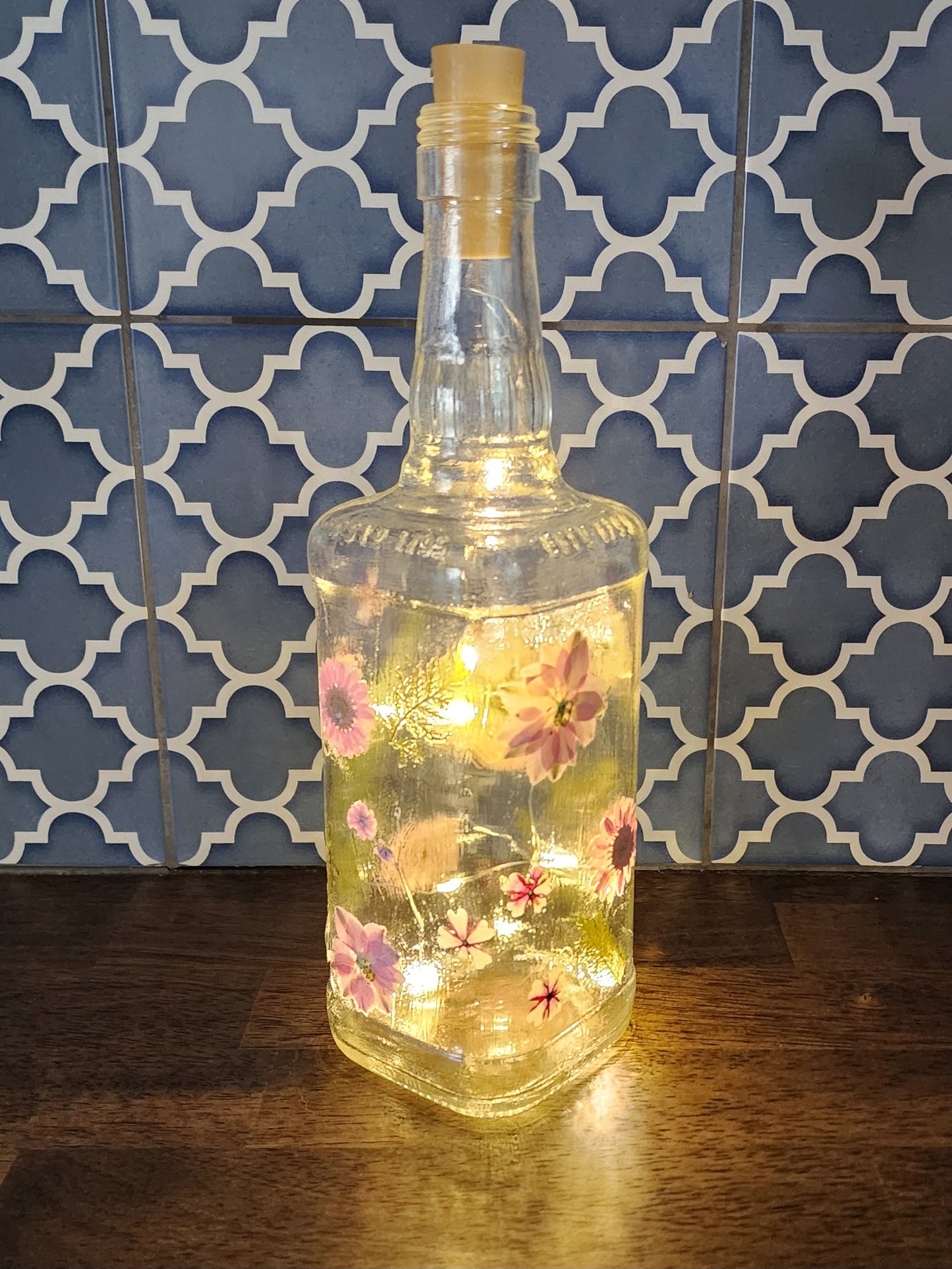 Floral wine bottle lights
