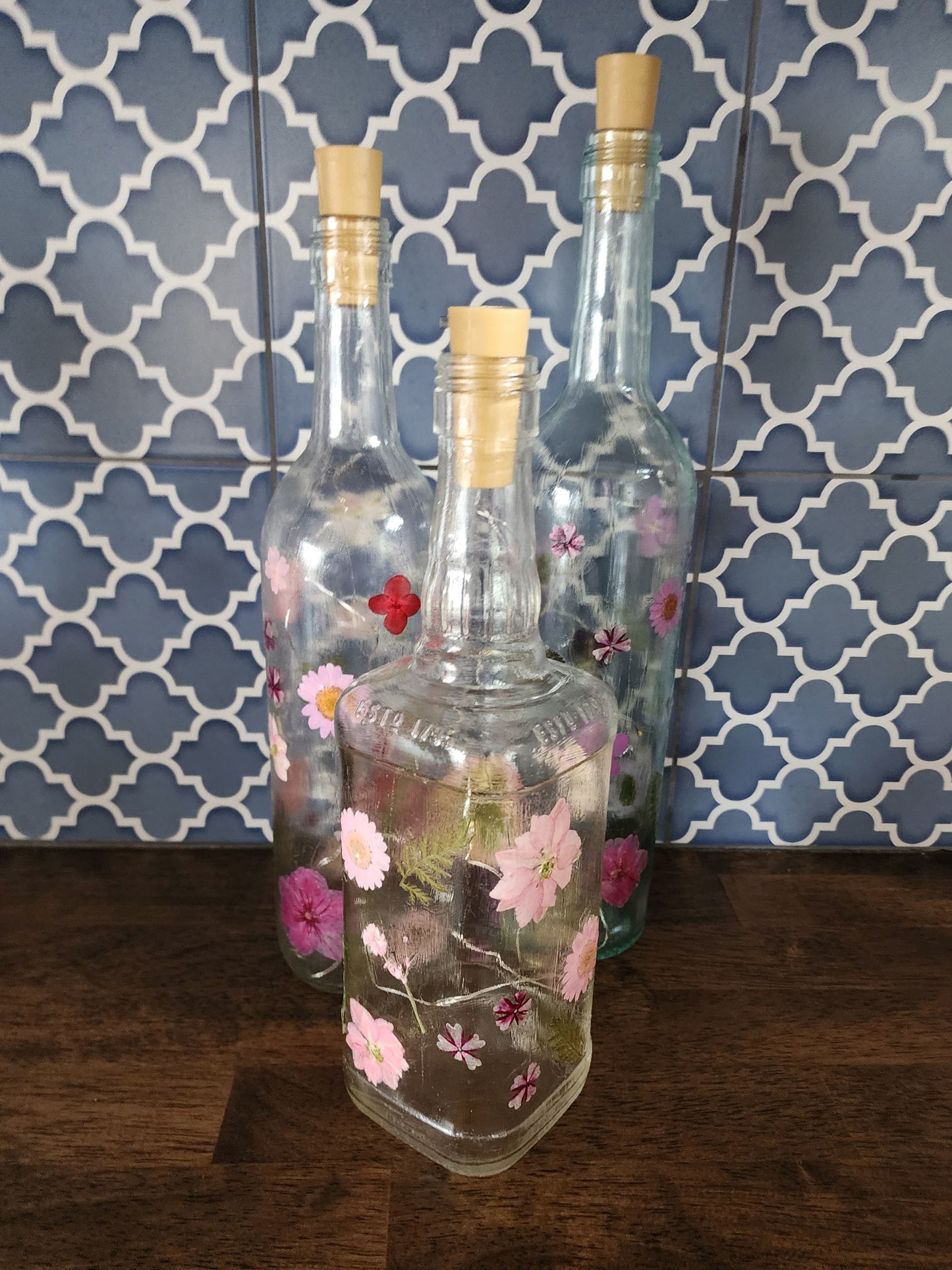 Floral wine bottle lights