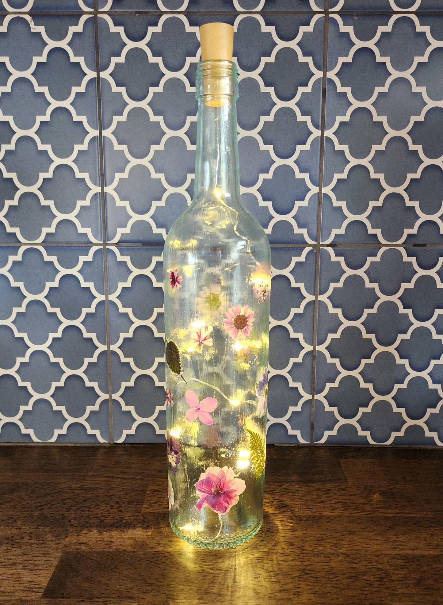 Floral wine bottle lights