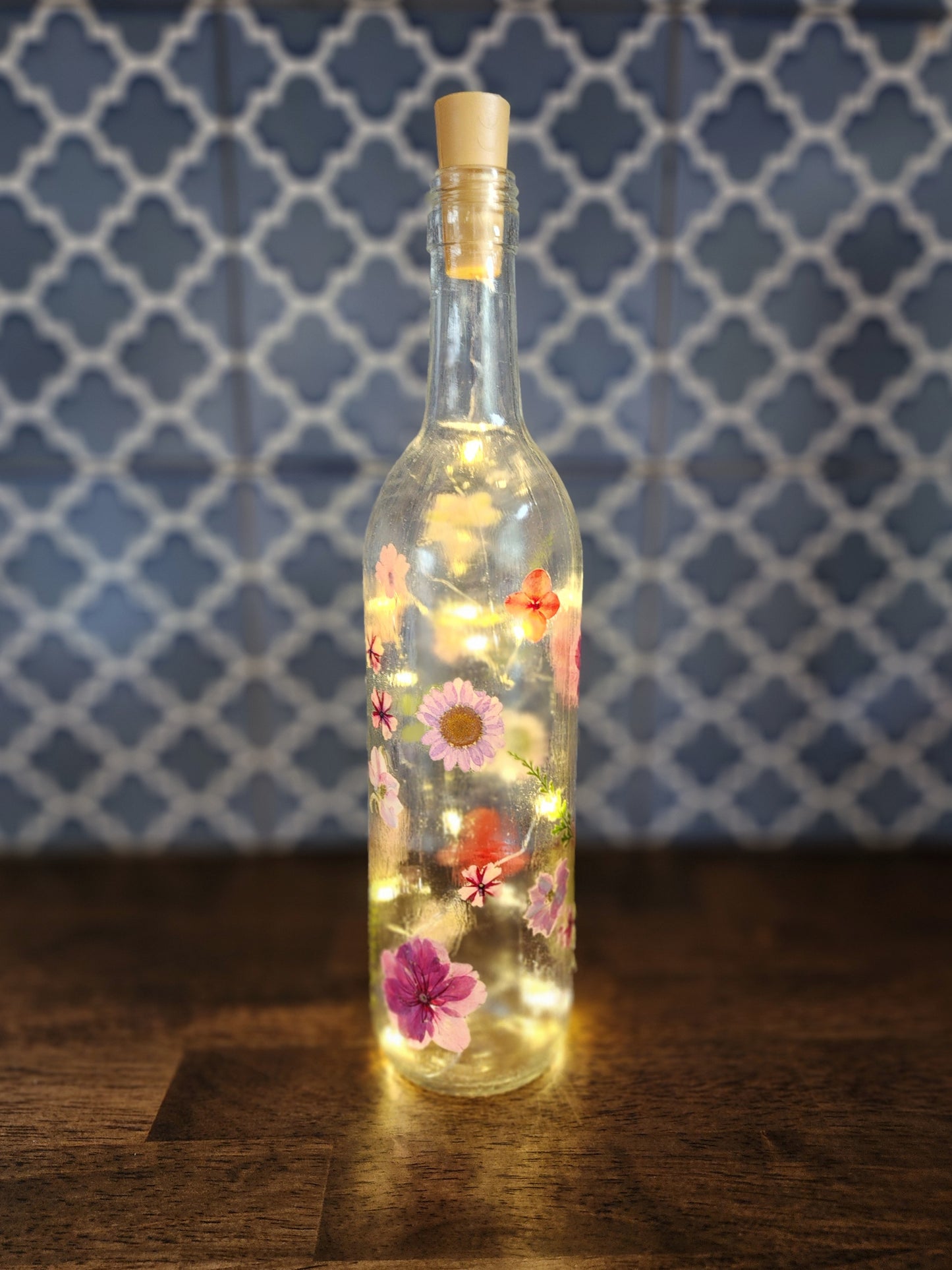 Floral wine bottle lights