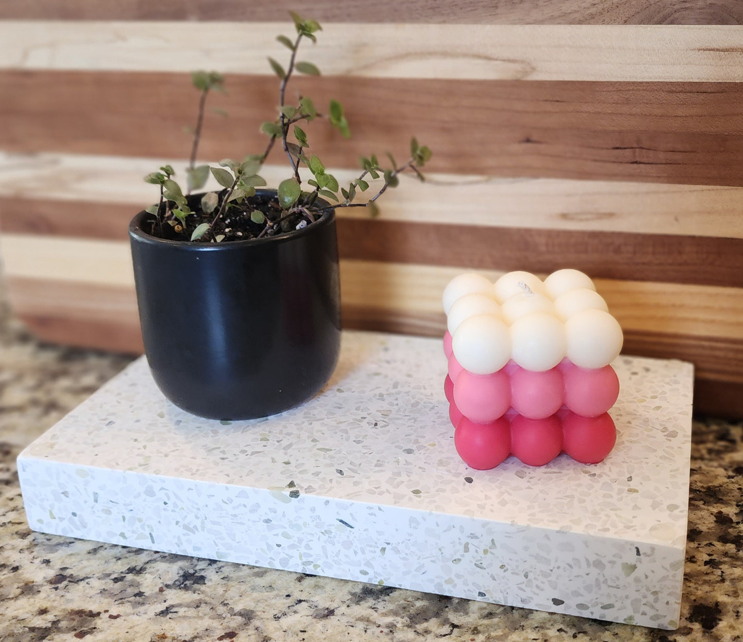 Bubble Cube Pillar - Rose Petals - Pink Ombre