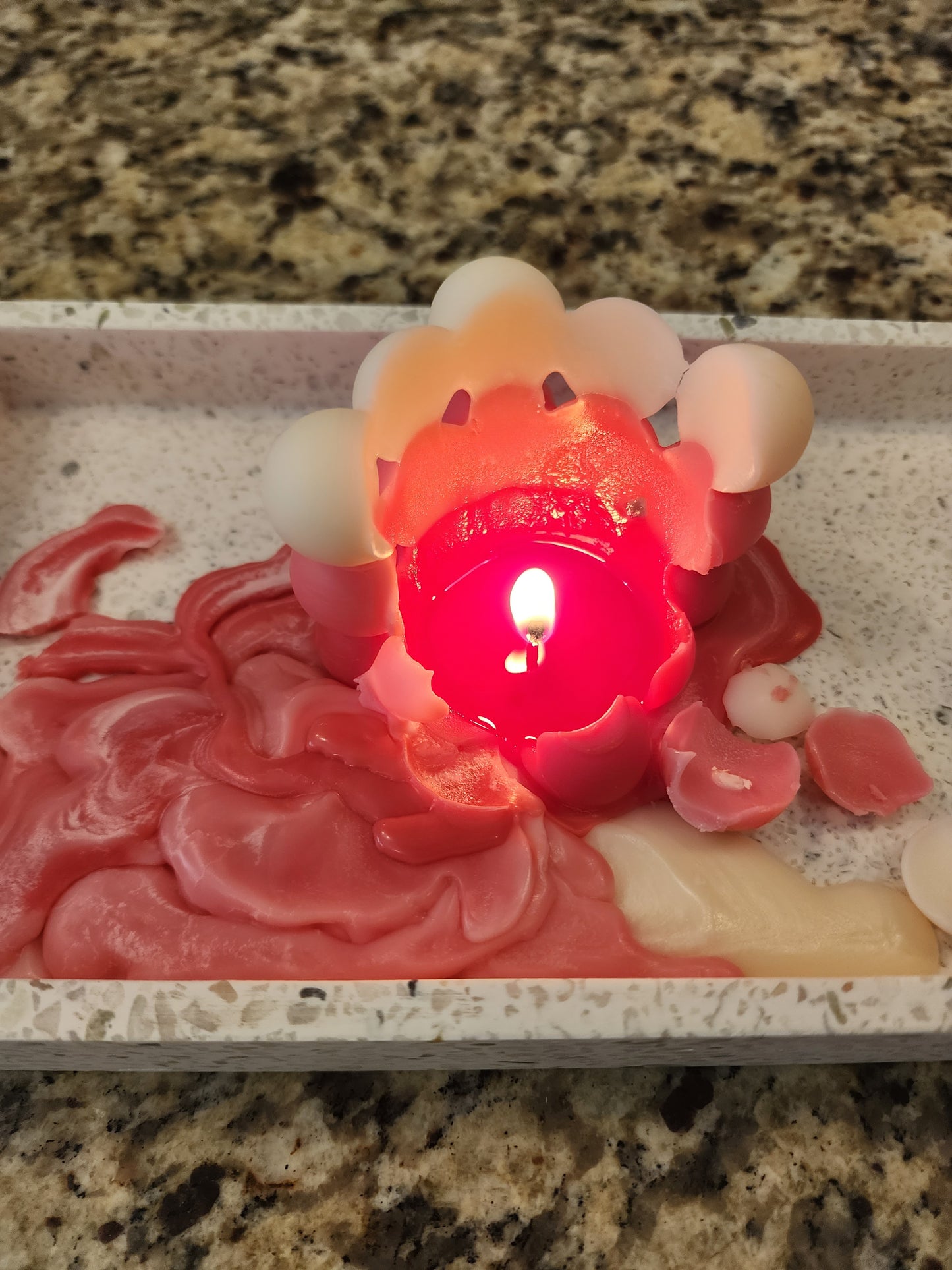 Bubble Cube Pillar - Rose Petals - Pink Ombre