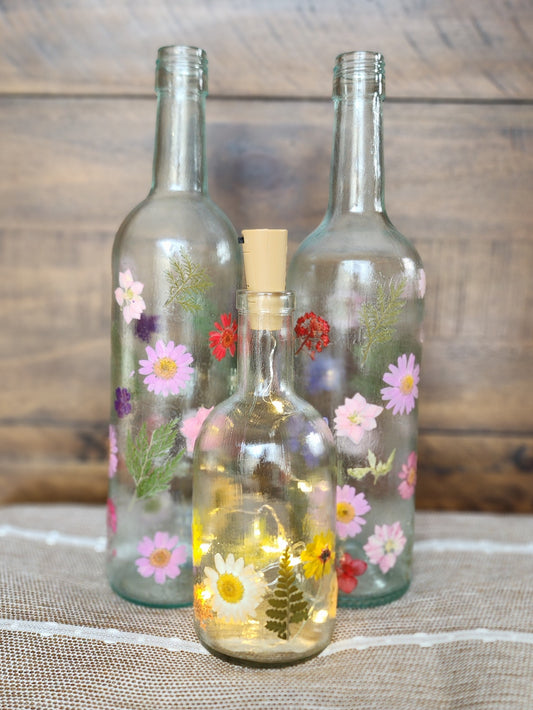 Floral wine bottle lights
